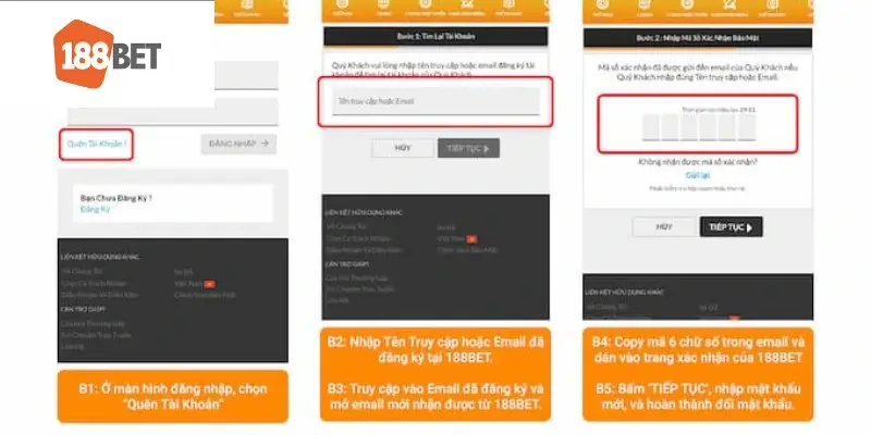 Các bước khôi phục nhanh mật khẩu tại nhà cái 188bet